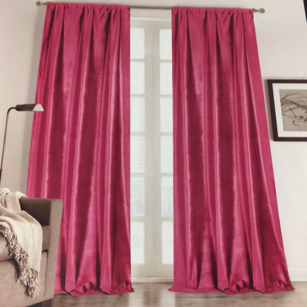 Rachel Zoe Hot Pink Velvet Window Curtain Set 2 Panels 38 x 84 Rod Pocket Luxury